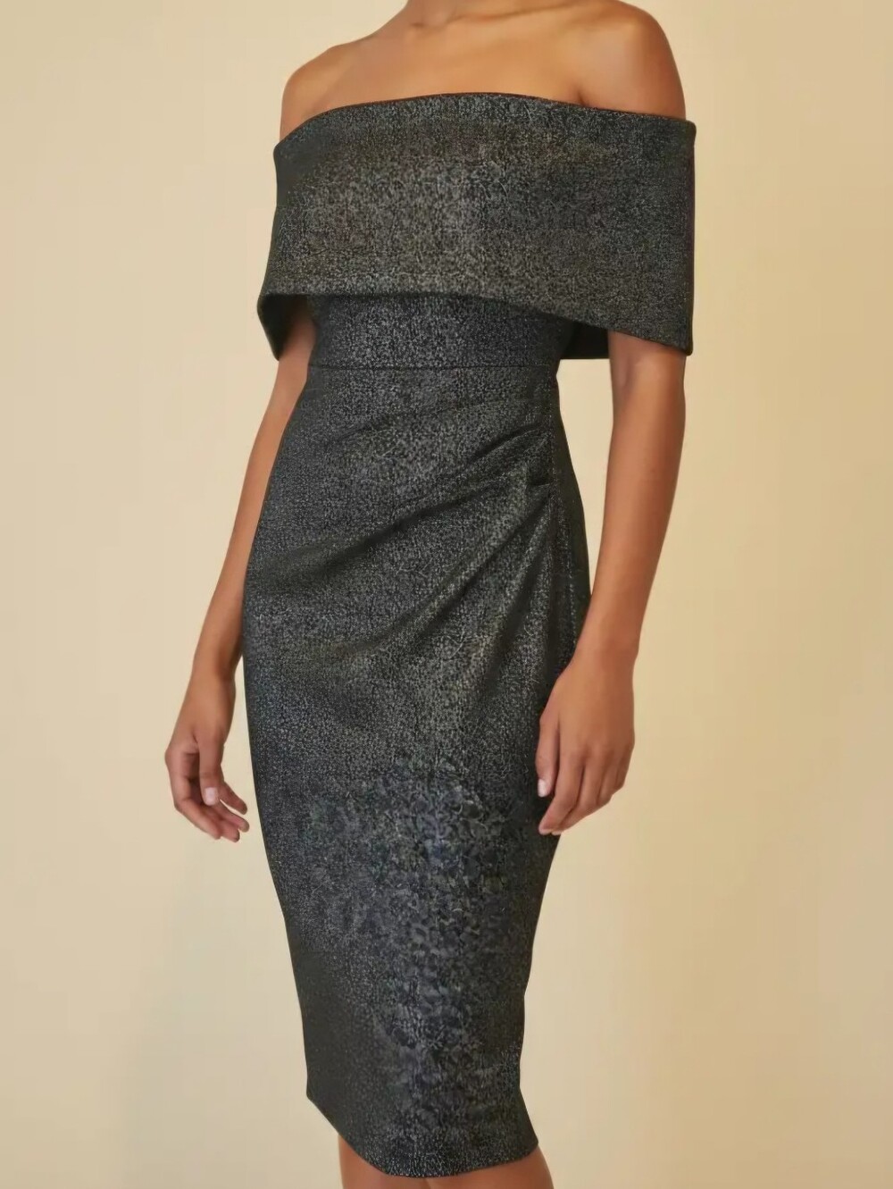 Vince Camuto Black Metallic Fold-Over Strapless Sheath Dress Cocktail Glam Size6